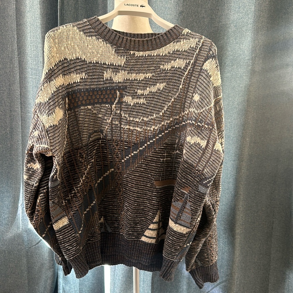 VTG Crossings Sailboats Knit Cottagecore Abstract Art Sweater 80s/90s Size L